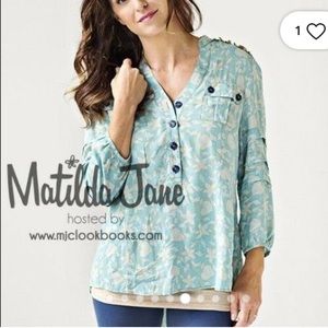 Matilda Jane Teal Floral 3/4 Sleeve Blouse